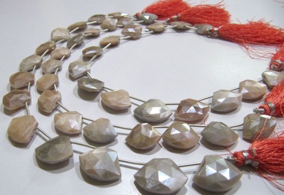 Natural Peach Moonstone AB Mystic Coated Diamond Shape 15-16 To 17-18mm Beads Strand 10 Inches Long Jewelry Making Beads Sold Per Strand