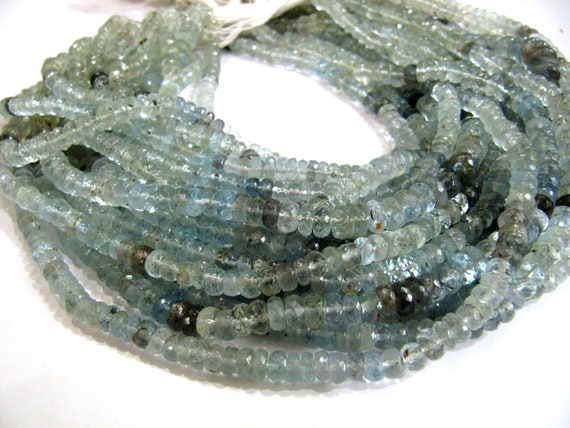 Natural Moss Aquamarine Rondelle Faceted 4 to 8mm Beads Sold per Strand 14 Inches long Multi Color Gemstone Beads Choose Size