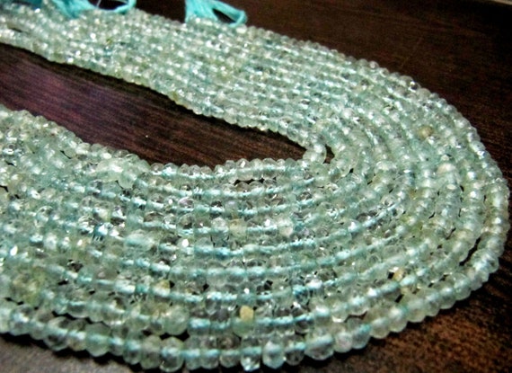 Natural Aquamarine Rondelle Faceted 4-5 mm Gemstone Beads Strand 14 inches long Top Quality Wholesale Prices aquamarine Gemstone beads