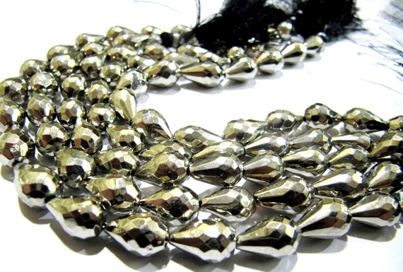 Natural Silver Pyrite Straight Drilled Briolette Tear drop shape Beads 8x13mm Top Quality Gemstone Beads Strand 8 inch Long Jewelry making