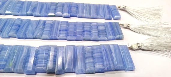 Blue Lace Agate color Briolette Faceted Baguette Shape 25-30mm Approximately Long Side Drilled Beads strand 8 Inches long Sold Per Strand