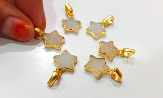 Natural White Druzy star shape Charms 10-12mm Gemstone Fancy Shape Charms Pendant Sold per pcs