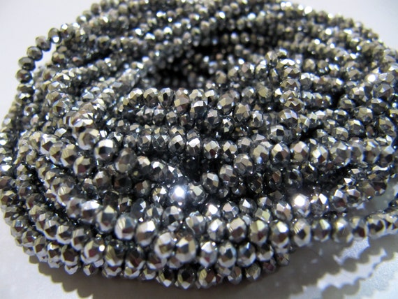 3 Strings - AAA Quality Crystal Glass Silver Pyrite Color Beads Rondelle Faceted Size 3mm Coated Silver Color Hydro Jewelry making beads