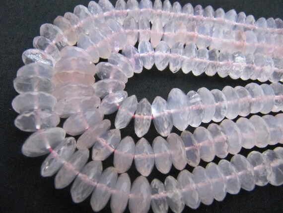 Natural Rose Quartz Gemstone German Cut Rondelle Faceted 7 to 12mm Beads sold per Strand 8 inches long Graduated Beads Wholesale Prices