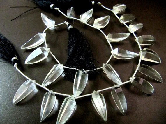 Natural Rock Crystal  Briolette banana Shape Beads Size 8X25mm Strand  8 inches long Jewelry Making  Crystal Beads