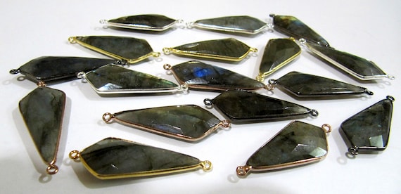 Natural Labradorite Briolette Faceted Approx 15x35mm  Arrowhead Shape Double Loop Bezel Connector Top Quality Choose the Plating Color