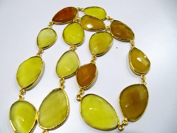 Natural Yellow Chalcedony  Free Shape Briolette Faceted Bezel Connector Chain 15x25mm Sold Per Foot High Quality Bead Wholesale price