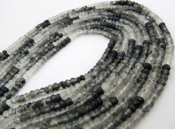 Natural High Quality Genuine Black Rutilated Quartz  Rondelle Faceted Beads Size 4-5mm Sold per Strand of 13inch Long Semi Precious Jewelry
