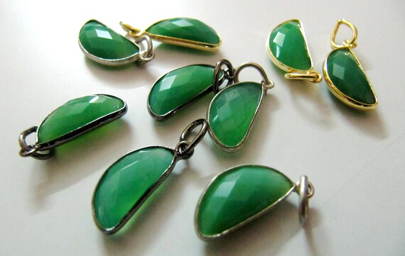 Natural Chrysoprase D Shape  8x16 mm Half Moon Faceted Briolette Gemstone Charm Pendant Sold per one piece Choose the Color Plating