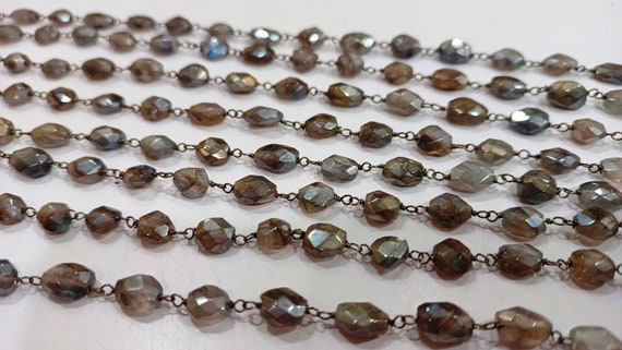Natural Labradorite Mystic Coated Oval Faceted 4X7 to 6X12 Rosary Chain Sold  Per  Foot Great Quality Beads