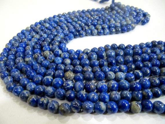 Natural Lapis Lazuli Round Ball Shape Plain Smooth 7mm Beads Strand 13 inches long Blue Color Beads For Jewelry Making Sold Per Strand