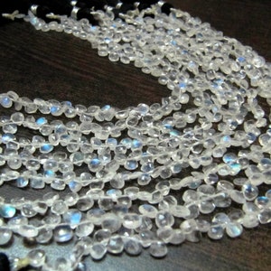 Natural Rainbow Moonstone 4-5mm Heart shape Briolette Beads Strand 8 inches long High Quality Blue Flashy Beads Wholesale Prices