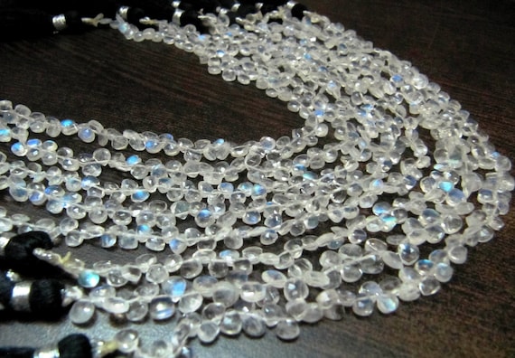 Natural Rainbow Moonstone 4-5mm Heart shape Briolette Beads Strand 8 inches long High Quality Blue Flashy Beads Wholesale Prices