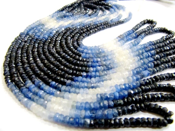 Natural Blue Sapphire Shaded Beads 3-4mm Superfine Quality Burma Sapphire Beads Strand  8 inches Long Rondelle faceted Wholesale Price