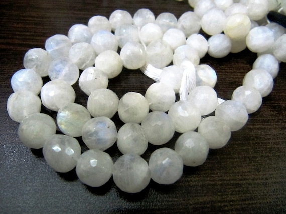 Natural White Rainbow Moonstone Round Faceted Beads 8-10mm Strand 10inches long High Quality Blue Flashy Beads Wholesale Prices