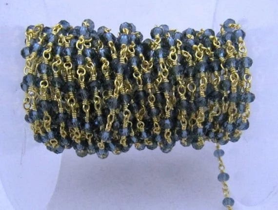 3 Feet-London Blue Topaz Hydro Quartz Rosary Chain Rondelle Faceted Beaded 3mm Size Hydro Quartz Bead Chain Wholesale Prices Crystal chain