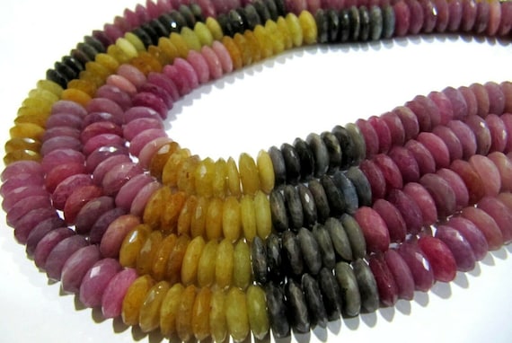 Natural Multi Sapphire German Cut Rondelle Faceted Beads Size 9mm Strand 10 Inches Multi Color Precious Beads Wholesale Prices