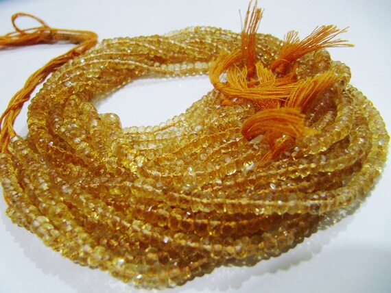 Natural Citrine Rondelle Faceted 3-4mm Beads Strand 13 inch long Gemstone Very Good Quality beads Wholesale Prices