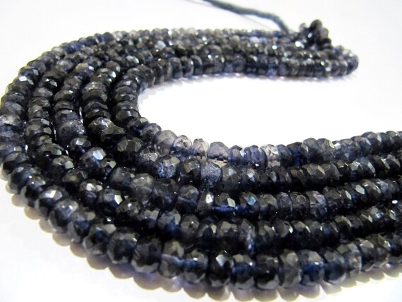 Natural Iolite Rondelle Faceted 7-8mm Gemstone beads Strand 10 inches long Beads Wholesale prices jewelry making gemstone