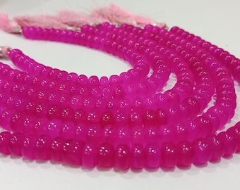 Natural Hot Pink chalcedony Rondelle Plain Smooth 8mm Beads sold Per strand 8 Inches Long Great Quality Beads.