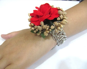 Designer Floral Red Color Bracelet Free Size Gift For Her, Women Gift , Romantic Flower Bracelet