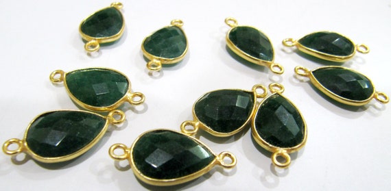 Emerald Shape Pear 10X14mm Briolette Connectors charms Double Loop Emerald Bezel Jewelry Making pendants sold per piece