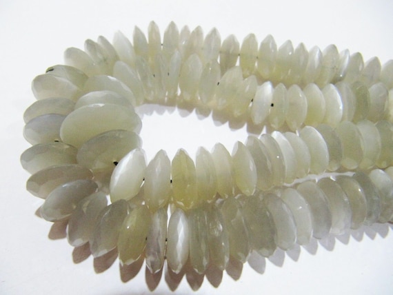 Natural Grey Moonstone German Cut Rondelle Faceted Beads Size 8-14mm Graduated Disc Shape Beads Strand 8 Inches Long