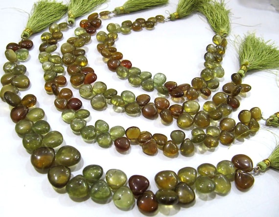 Natural Multi Green Apatite Heart Shape Smooth Plain Briolette 8mm To 10mm Beads Multi Color Jewelry Making Beads Strand 8 Inches Long