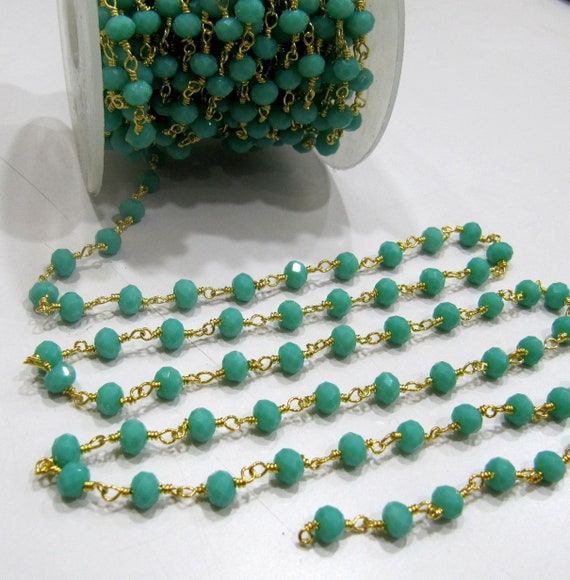 3 Feet- Amazonite Hydro Quartz  Rondelle Faceted Beaded Chain 6mm Size Hydro Quartz Bead Wholesale Prices Crystal Handmade chain