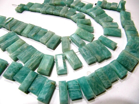 Natural Amazonite Baguette Shape 15-20mm Approximately Long Side Drilled Beads strand 8 Inches long Sold Per Strand Jewelry making