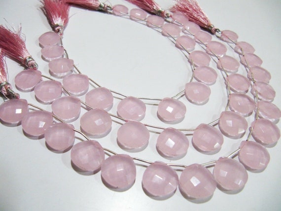 Pink Chalcedony Heart Shape Briolette  Faceted 14-15mm Size Beads Strand 9 inches long Pink Color Gemstones Beads Wholesale Prices