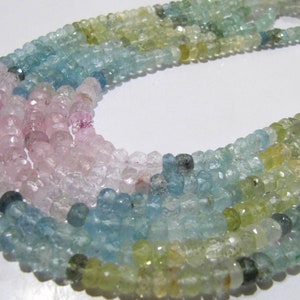 Natural Multi Color Aquamarine Rondelle Faceted 5-7mm Gemstone Morganite Beads Strand 13 inch long High Quality Wholesale Prices