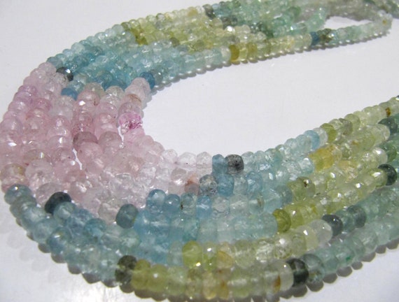 Natural Multi Color Aquamarine Rondelle Faceted 5-7mm Gemstone Morganite Beads Strand 13 inch long High Quality Wholesale Prices