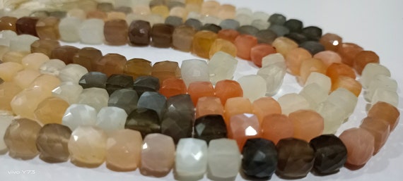 Natural Multicolor Moonstone Faceted Cut box Shape Beads 7 to 8mm Cube Shape Beads Strand 14 Inches Long Wholesale Price