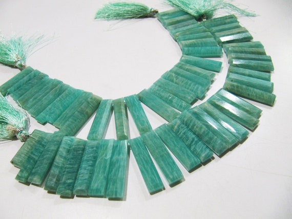 Natural Amazonite Long Baguette Shape Beads, Side Drilled Briolette Beads Size 15 to 20mm long, Strand 8 inches Graduated Beads