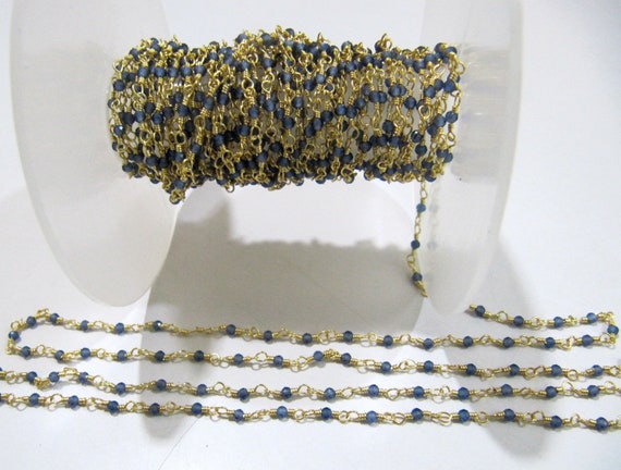 Fancy Blue Sapphire Quartz Rondelle 2mm Faceted Beaded Rosary Chain Top Quality Wholesale Jewelry Making chain sold per foot