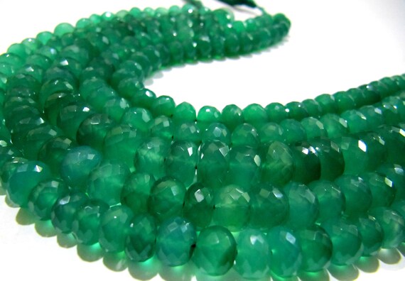 Natural Green Onyx Rondelle Faceted Beads 8 to 10 mm Strand 8inches long High Quality Beads Wholesale prices jewelry making gemstone beads