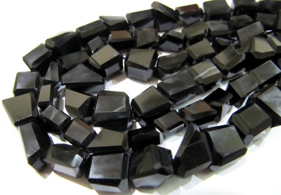 Natural Black Spinel  Laser Cut Beads / Nugget Shape Genuine Black Color Beads 10mm to 12mm Strand 10 inches Semi Precious Gemstones