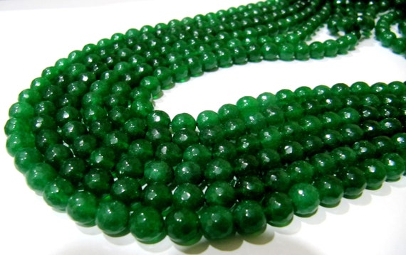 Green Jade Round Faceted Round Ball Shape 7-8mm Size Beads Strand 14 inches long Green Jade Gemstone Beads Wholesale Prices