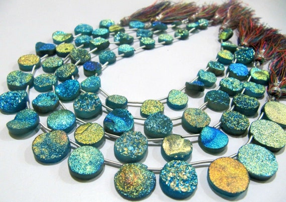 Natural Titanium Coated Agate Blue Druzy Round Shape Briolette Beads Jewelry Making Bead Strand 10Inches Long Sold Per Strand Wholesale rate