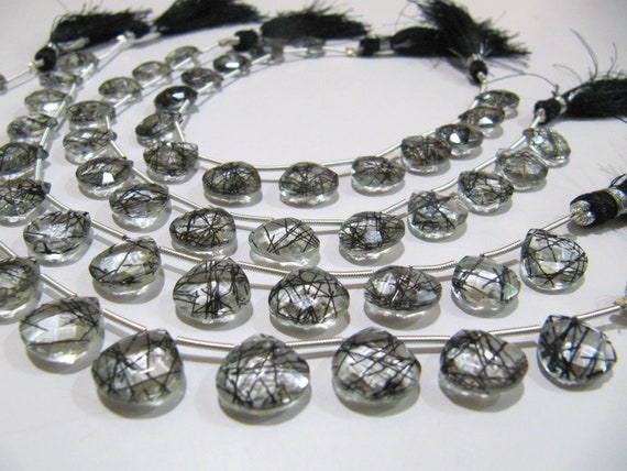 Black Rutile Hydro Quartz Heart Shape Size 11-12 mm Briolette Beads Strand 8Inch Long Black Colour Heart Shape jewelry Making Gemstone Beads