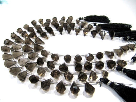 Natural Smoky Quartz Briolette Faceted Teardrop 6x10mm to 9x15mm Beads Sold per Strand 8 inches long Top Quality Beads