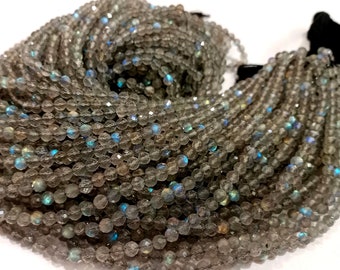 Natural Labradorite Round Faceted 4.5 to 5mm Beads Sold per strand 13 Inches long Blue Flashy High Quality Gemstone Beads