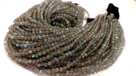 Natural Labradorite Round Faceted 4.5 to 5mm Beads Sold per strand 13 Inches long Blue Flashy High Quality Gemstone Beads