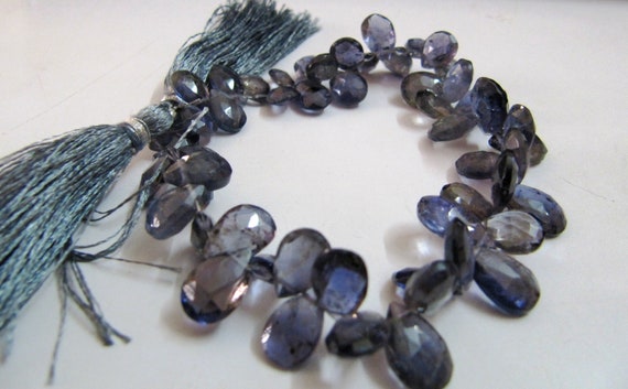 AAA Quality Natural Iolite Faceted Pear Drops Beads, Briolette Beads Side Drilled Size 5x7mm to 8x12mm, Strand length 8 inch,approx 60 beads