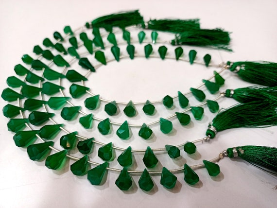 Natural Green Onyx Briolette Faceted Teardrop 6x10mm to 9x15mm Beads Sold per Strand 8 inches long Top Quality Beads