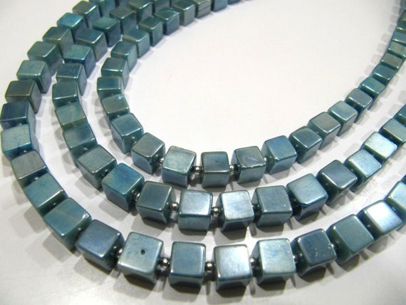 Natural Moonstone Beads AB Mystic Coated 6-7mm Blue Topaz Color Plain Smooth Cube Box Shape Jewelry Making Beads Strand 8 inches long