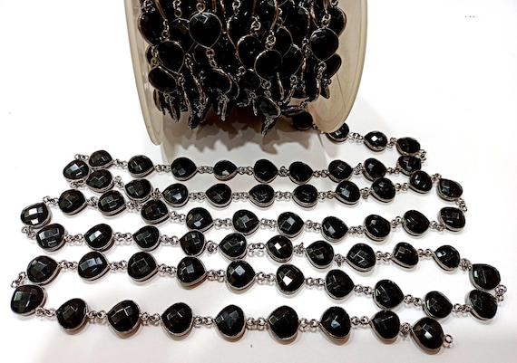 Natural Black Onyx Heart Shape Briolette Faceted 12mm Bezel Connector Chain  Sold Per Foot High Quality  Wholesale price