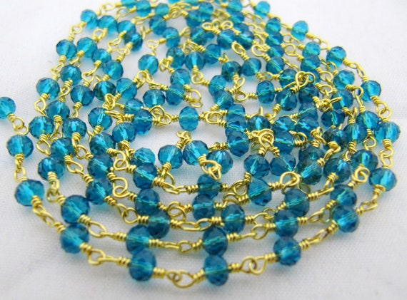 3 Ft-Swiss Blue Topaz Hydro Quartz Rosary Chain Rondelle Faceted Beaded 3mm Size Hydro Quartz Bead Chain Wholesale Prices Crystal chain