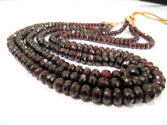 Natural Mozambique Garnet Rondelle Faceted 5 to 8mm Beads Top Quality Beaded 3 Layer Necklace 18 inches Long Wholesale Price